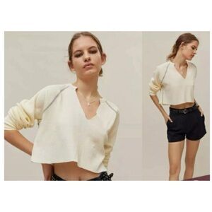 Urban Outfitters BDG Noah Notch Waffle Knit Cropped Top Ivory NWT